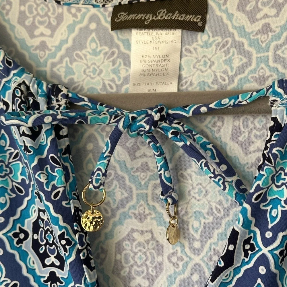 Tommy Bahama Tika Tiles Split-Neck Swim Dress Pop Over Pockets Beach Vacation M - Picture 8 of 9